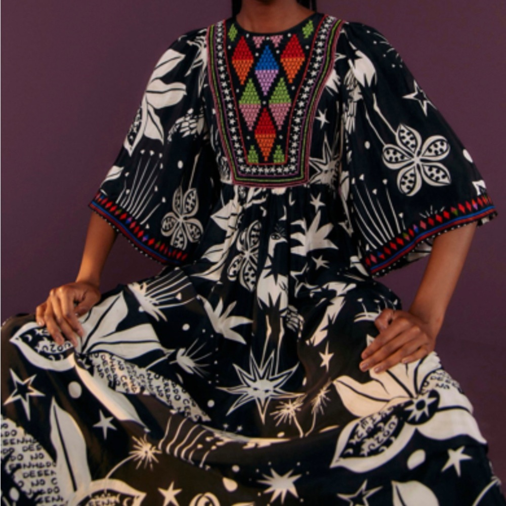 FARM Rio Black & White Cerrado Sky Maxi Dress